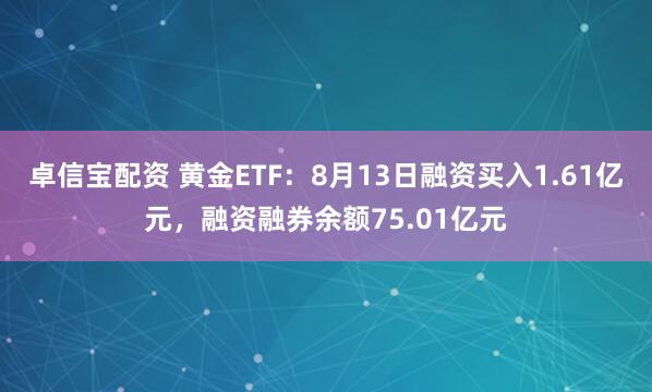 卓信宝配资 黄金ETF：8月13日融资买入1.61亿元，融资融券余额75.01亿元